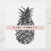 Aquarellfarbe Rosa und Graue Ananas | Ihr Name Weinetikett (Einzelnes Label)