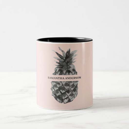 Aquarellfarbe Rosa und Graue Ananas | Ihr Name Zweifarbige Tasse (Mittel)