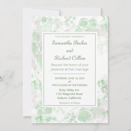 Aquarellfarbe Rosa und grüne botanische Hochzeit Einladung (Vorderseite)