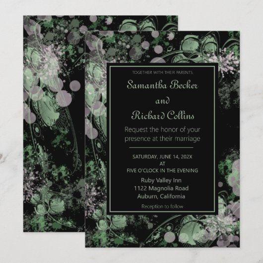 Aquarellfarbe Rosa und grüne botanische Hochzeit Einladung (Vorne/Hinten)