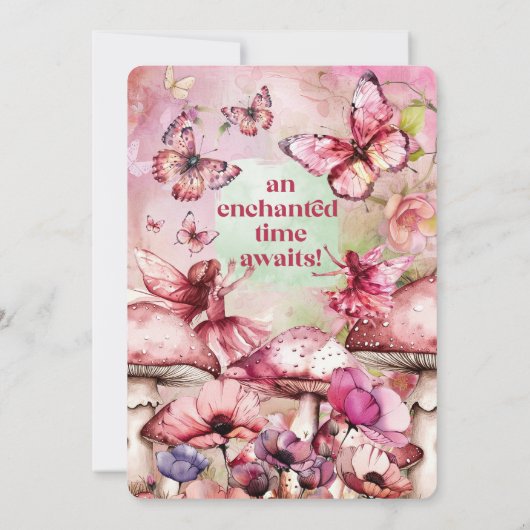 Aquarellfarbe Rosa und Grüne Märchen Erster Geburt Einladung (Rückseite)