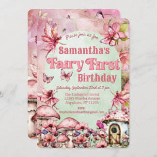 Aquarellfarbe Rosa und Grüne Märchen Erster Geburt Einladung