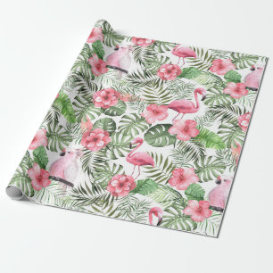Aquarellfarbe Rosa und grünes tropisches Muster Geschenkpapier