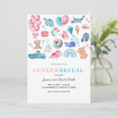 Aquarellfarbe Rosa und Illustriertes Blaues Geschl Einladung (Stehend Vorderseite)