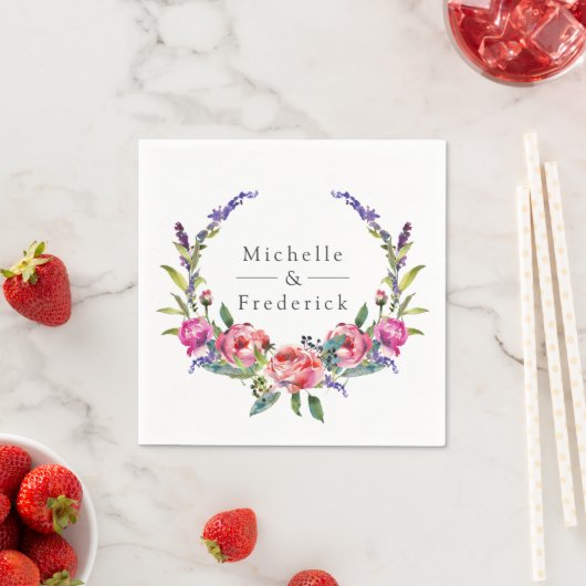 Aquarellfarbe Rosa und Lila Blumenzehen Serviette (Beispiel)