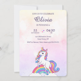 Aquarellfarbe Rosa und Lila Einhorn Geburtstag Einladung