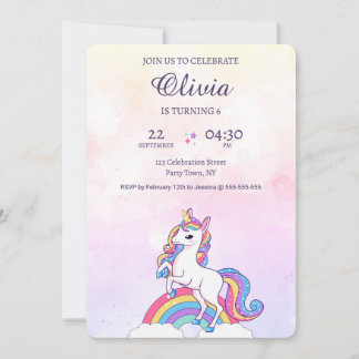 Aquarellfarbe Rosa und Lila Einhorn Geburtstag Einladung