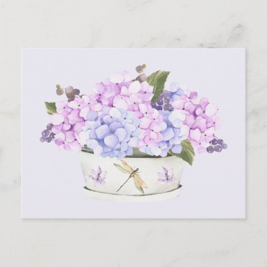 Aquarellfarbe Rosa und Lila Hydrangea-Blume Postkarte (Vorderseite)