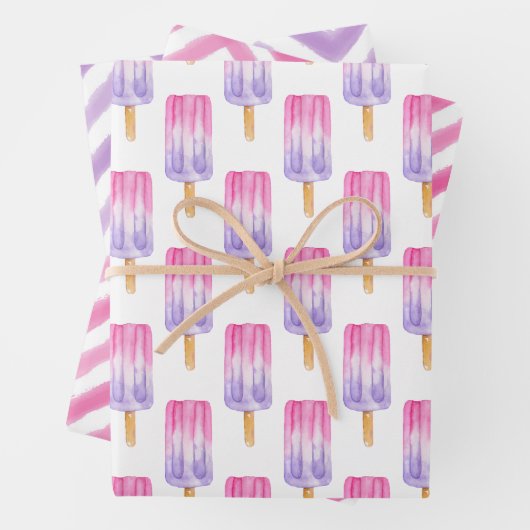 Aquarellfarbe Rosa und Lila Popsität Zickzack Geschenkpapier Set (Beispiel)