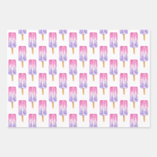 Aquarellfarbe Rosa und Lila Popsität Zickzack Geschenkpapier Set (Vorderseite)