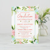 Aquarellfarbe Rosa und Minze Blume Abschluss Einladung (Stehend Vorderseite)