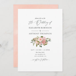 Aquarellfarbe Rosa und Rose Gold Rose Hochzeit Einladung