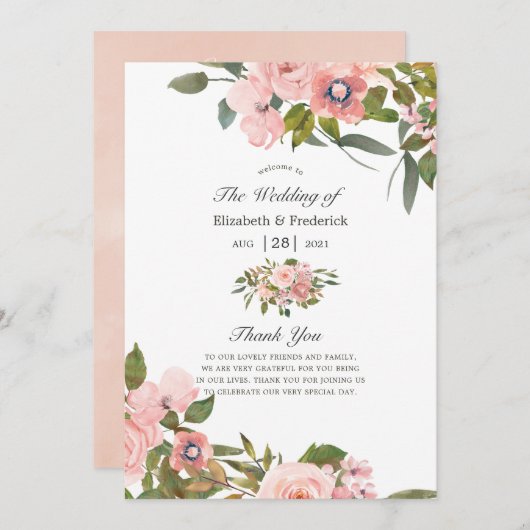 Aquarellfarbe Rosa und Rose Gold Rose Hochzeit Programm (Vorne/Hinten)