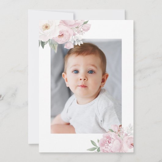 Aquarellfarbe Rosa und Weiß Blütendekoration Einladung (Rückseite)