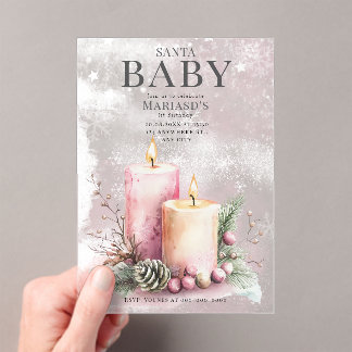 Aquarellfarbe Rosa WeihnachtenKerzen 1. Geburtstag Acryleinladungen