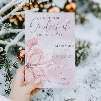 Aquarellfarbe Rosa Weihnachtsfeiertag Blume 1. Geb Einladung