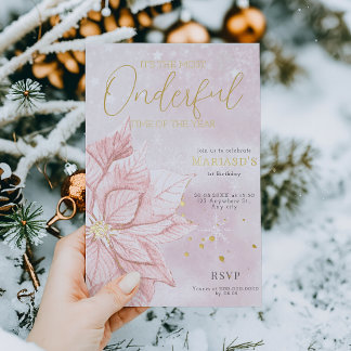 Aquarellfarbe Rosa Weihnachtsfeiertag Blume 1. Geb Folieneinladung