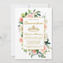 Aquarellfarbe Rosa Weiße Flora Quinceanera Gold