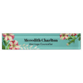 Aquarellfarbe Rosa Weißes Petunia Türkis Hintergru Namensplakette (Vorderseite)