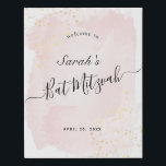 Aquarellfarbe Rosa x Gold Bat Mitzvah Begrüßungsze Künstlicher Leinwanddruck<br><div class="desc">Dieses schicke und elegante Fledermausmitzvah-Begrüßungsschild/Willkommensschild in Brett/Leinwand weist einen weißen Hintergrund mit rot-rosa Pinselstrichen in Aquarell und Imitat goldenen Spritzern auf. Personalisieren Sie es für Ihre Bedürfnisse. Mehr passende Produkte finden Sie in meinem Geschäft.</div>