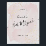 Aquarellfarbe Rosa x Gold Bat Mitzvah Begrüßungsze Künstlicher Leinwanddruck<br><div class="desc">Dieses schicke und elegante Fledermausmitzvah-Begrüßungsschild/Willkommensschild in Brett/Leinwand weist einen weißen Hintergrund mit rot-rosa Pinselstrichen in Aquarell und Imitat goldenen Spritzern auf. Personalisieren Sie es für Ihre Bedürfnisse. Mehr passende Produkte finden Sie in meinem Geschäft.</div>