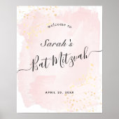 Aquarellfarbe Rosa x Gold Bat Mitzvah Begrüßungsze Poster (Vorne)