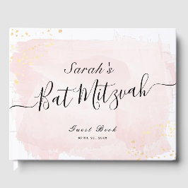 Aquarellfarbe Rosa x Gold Bat Mitzvah Gästebuch