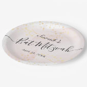 Aquarellfarbe Rosa x Gold Bat Mitzvah Pappteller (Schrägansicht)