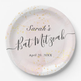 Aquarellfarbe Rosa x Gold Bat Mitzvah Pappteller