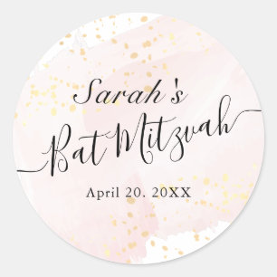 Aquarellfarbe Rosa x Gold Bat Mitzvah Runder Aufkleber