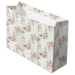 Aquarellfarbe Rose Salbei und Gold 50. Geburtstag Große Geschenktüte