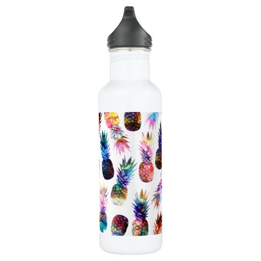 Aquarellfarbe und Nebula Ananas Illustration Edelstahlflasche (Rechts)