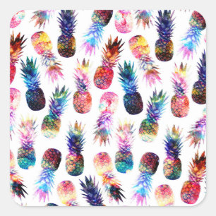 Aquarellfarbe und Nebula Ananas Illustration Quadratischer Aufkleber