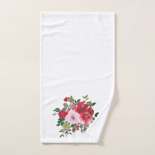 Aquarellfarbe und Rote Rosen auf weißem Badehandtu Badhandtuch Set (Handtuch)