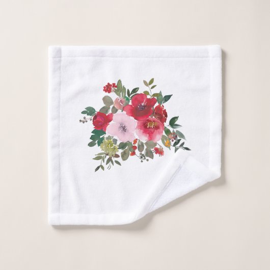 Aquarellfarbe und Rote Rosen auf weißem Badehandtu Badhandtuch Set (Waschlappen)