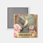 Aquarellfarbe Vintag Weißer Hummingvogel & Rosen Magnet (Vorderseite/Rückseite)