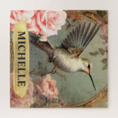 Aquarellfarbe Vintag Weißer Hummingvogel & Rosen Puzzle (Horizontal)