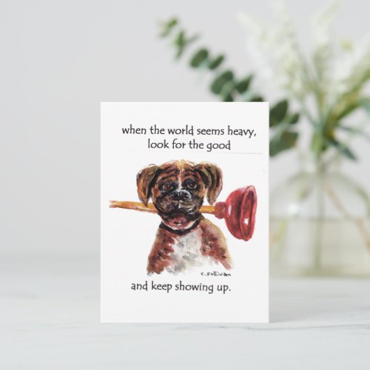 Aquarellfarbe von Boxer und inspirierende Botschaf Postkarte (Stehend Vorderseite)