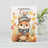 Aquarellfarbe Weiß & Braun Niedlich Fox 1. Geburts Einladung (Stehend Vorderseite)