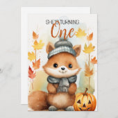 Aquarellfarbe Weiß & Braun Niedlich Fox 1. Geburts Einladung (Vorne/Hinten)