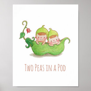 Aquarellfarbe Zwei Erbsen in einer Decke aus Pod-K Poster