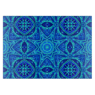 Aquarellfarben Abstrakt Blütendenz Blauer Schnitt Schneidebrett