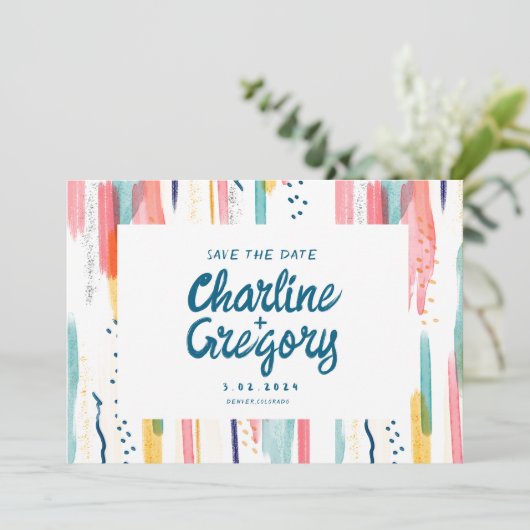 Aquarellfarben Abstrakt Save the Date Einladung (Stehend Vorderseite)