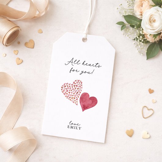 Aquarellfarben Alle Herzen Valentinstag Geschenket Geschenkanhänger