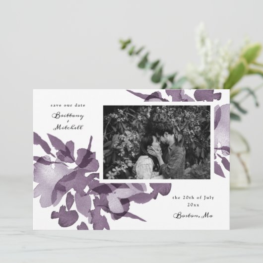 Aquarellfarben-Amethyst-Foto Save the Date Lan Einladung (Stehend Vorderseite)