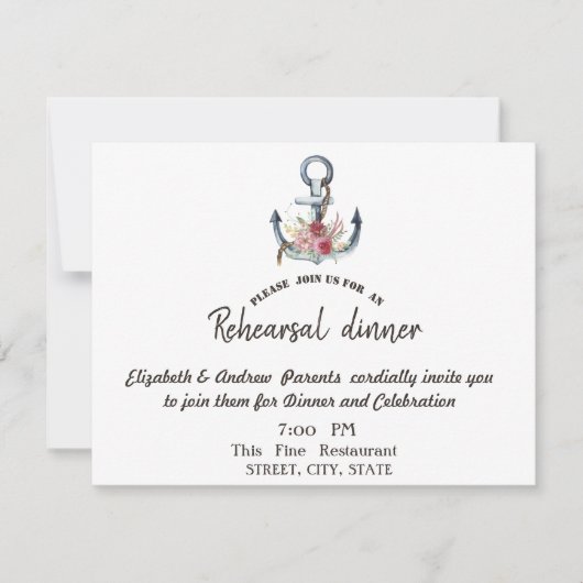 Aquarellfarben Anchor Blume Probe Abendessen Einladung (Vorderseite)