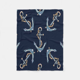 Aquarellfarben Anchors Navy Blue Fleecedecke