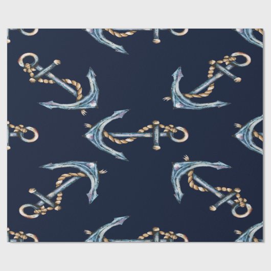 Aquarellfarben Anchors Navy Blue Geschenkpapier (Flach)