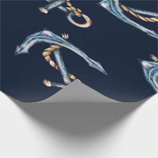 Aquarellfarben Anchors Navy Blue Geschenkpapier (Ecke)