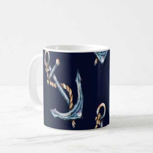 Aquarellfarben Anchors Navy Blue Kaffeetasse (Vorderseite Links)